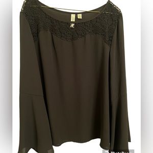 Black long sleeve sheer blouse with bell sleeves size XL